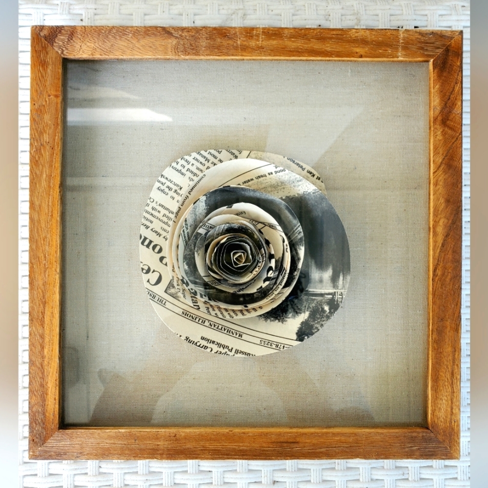 😀 HAND CRAFTED paper rose in 10x10 wood shadow box wall art home decor